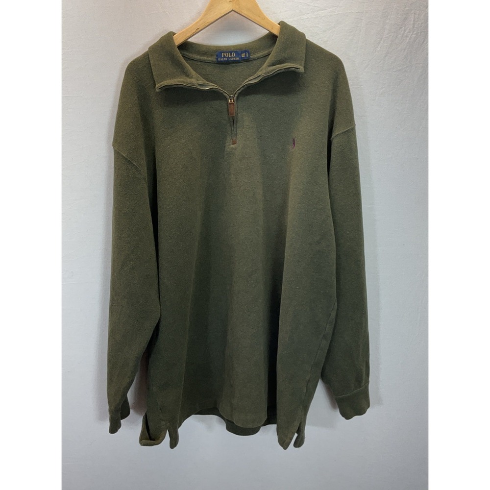 Polo Ralph Lauren Sweater Mens 2XLT Tall Green 1/4 Zip Long Sleeve Pullover EUC